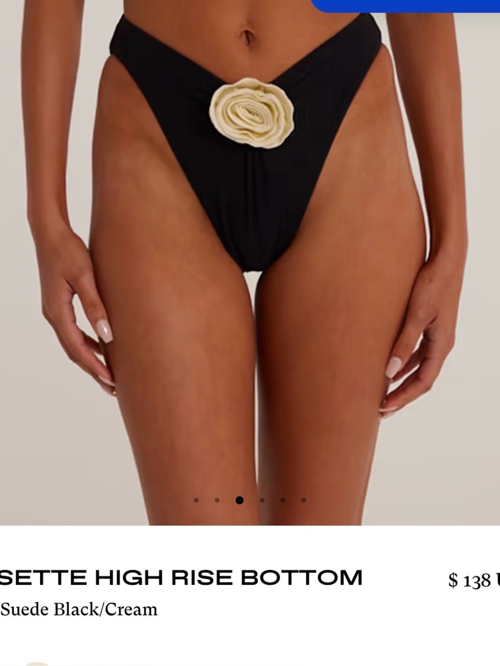 SAME high rise  Black Bikini Bottom with Ivory Floral Accent m